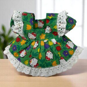 Hello Kitty Doll Dress Green Floral Lace Trim 7" x 4" By Plush Image
